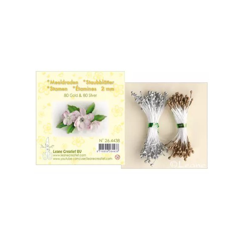 LeCrea -Pistiller Stamen 2mm, ±80 matt & 80 pearl Gold & Silver
