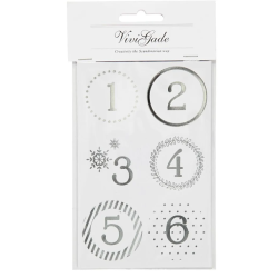 Stickers Kalendersiffror 1 Förp., 4 Ark, Dia. 40 mm, 9x14 cm, SILVER / Vit