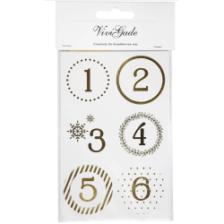 Stickers Kalendersiffror 1 Förp., 4 Ark, Dia. 40 mm, 9x14 cm, GULD / Vit