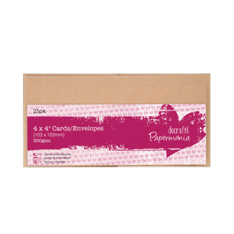 386534 Kort & Kuverter 25 stk 4x4" 10,2x10,2cm "Kraft" PMA 151605