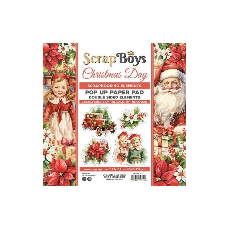 Scrapboys POP UP Paperpad elements - Christmas Day CHDA-11 250gr 15,2x15,2cm
