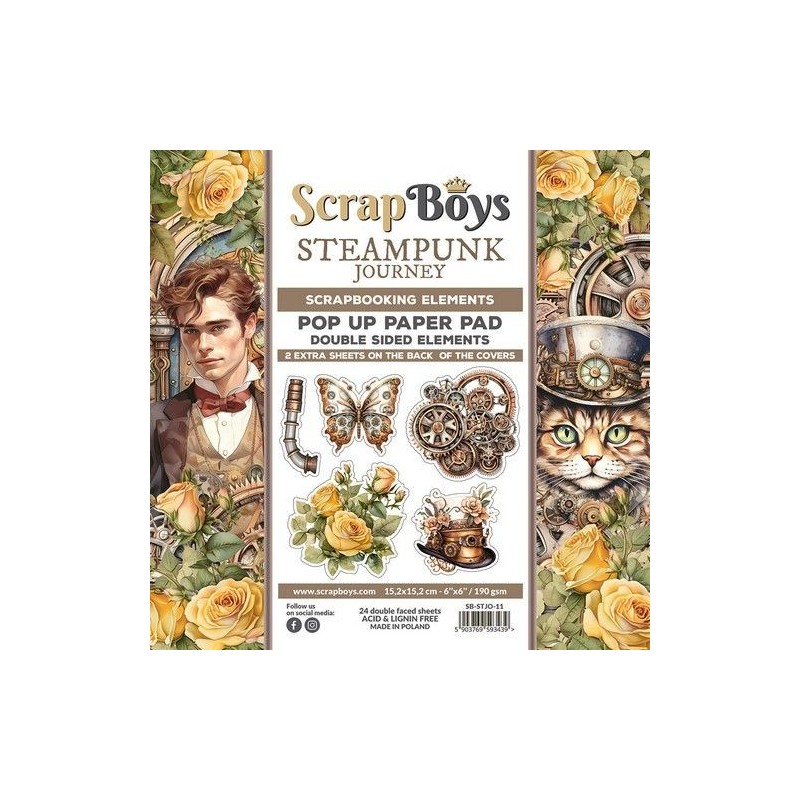 Scrapboys POP UP Paperpad elements - Steampunk Journey STJO-11 250gr 15,2x15,2cm