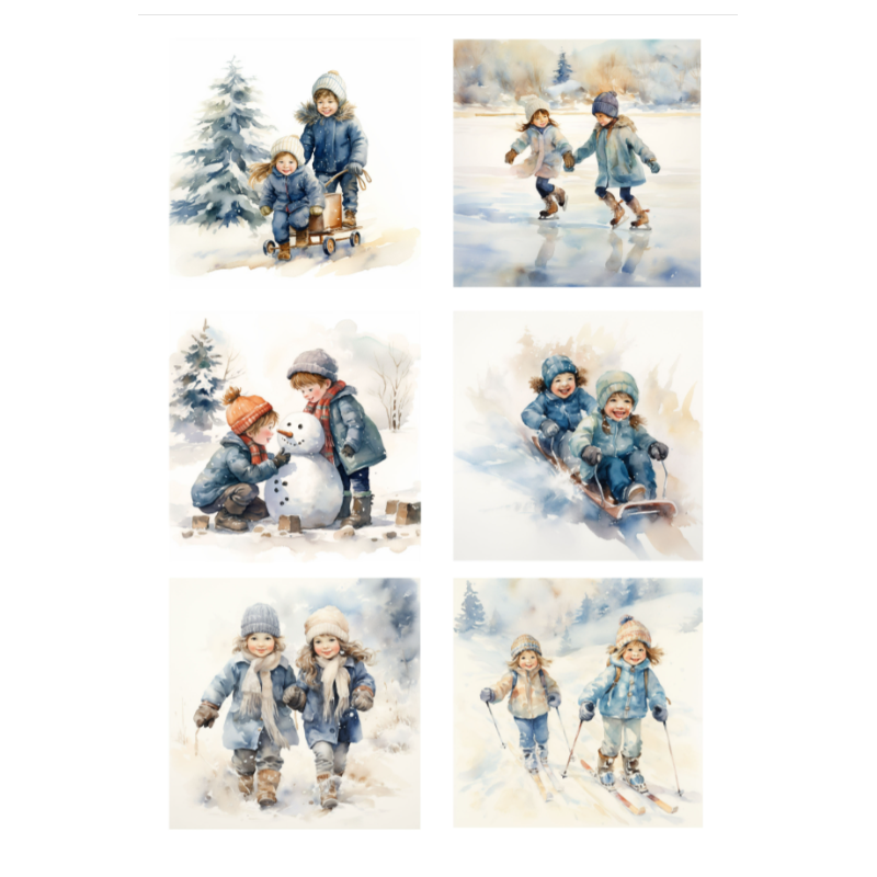 Reprint Papper Klippark - Children playing in the snow - A4