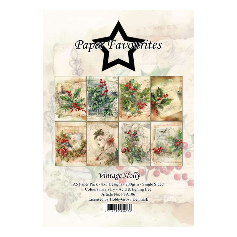 Paper Favourites A5 Paper Pack "Vintage Holly" PFA106