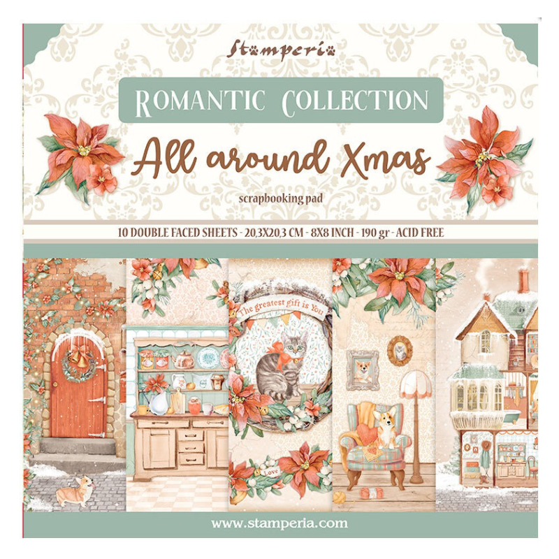 Stamperia 8x8" All Around Christmas  10 olika dubbelsidiga ark