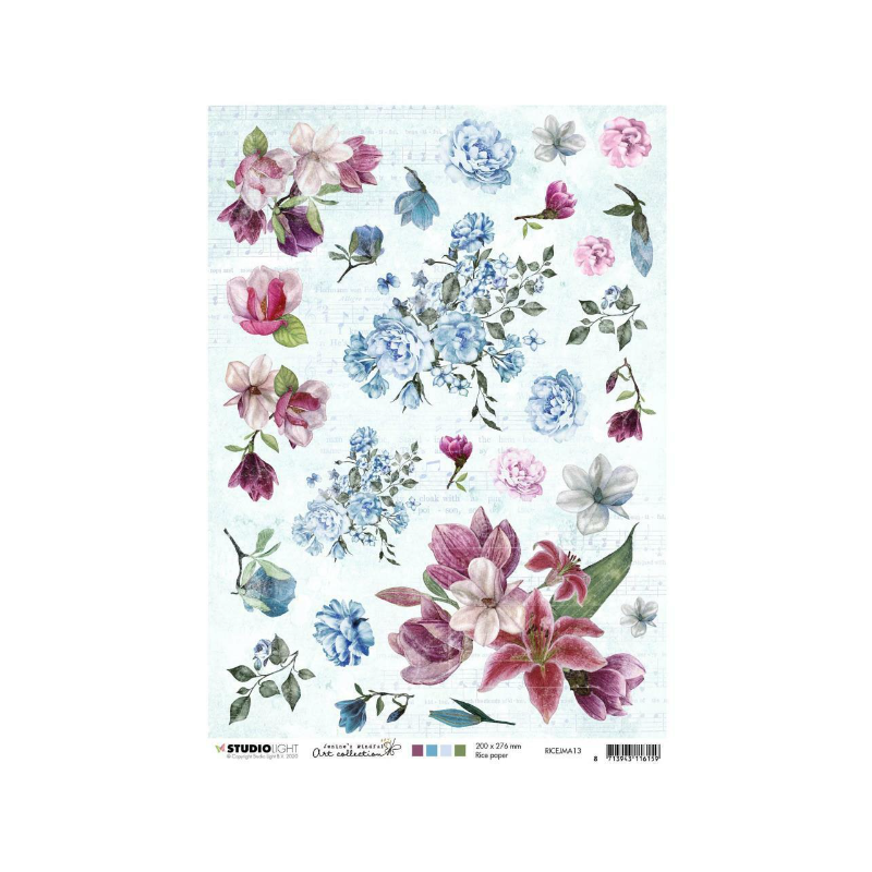 Studio Light Jenine's Mindful Rice Paper FLOWERS A4 Sheet JMA13