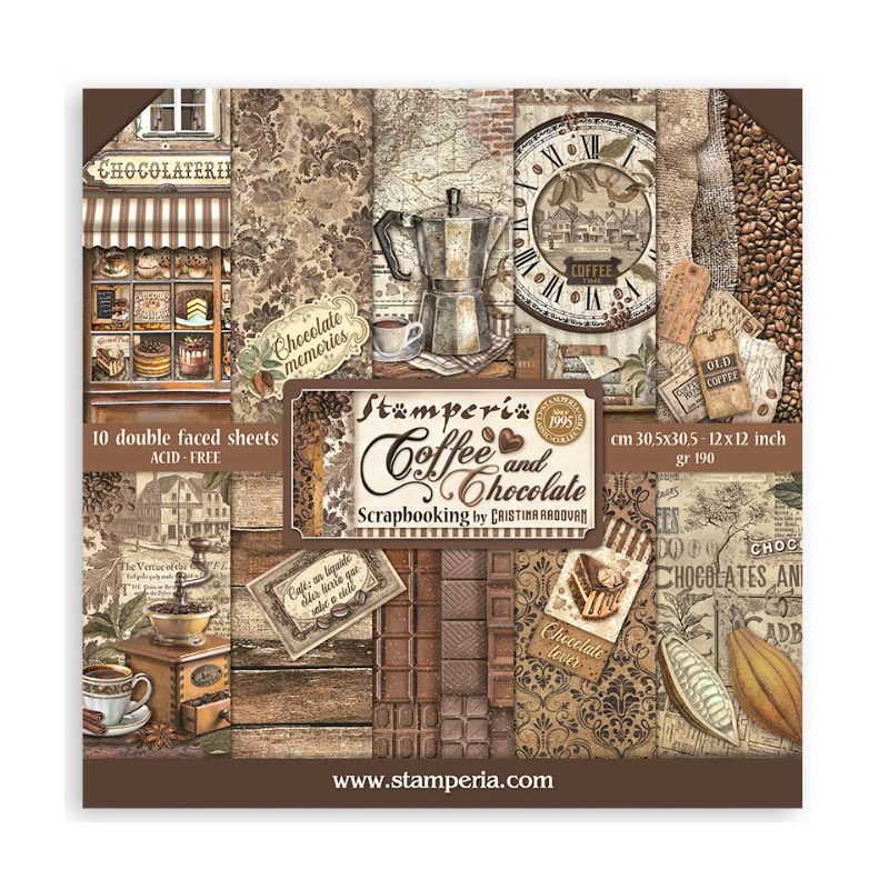 Stamperia Pad 10 sheets cm 30,5x30,5 (12"x12") - Coffee and Chocolate