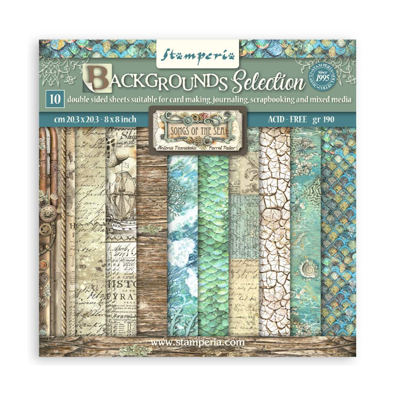 Stamperia Small Pad 10 sheets cm 20,3X20,3 (8"X8") Backgrounds Selection - Songs of the Sea