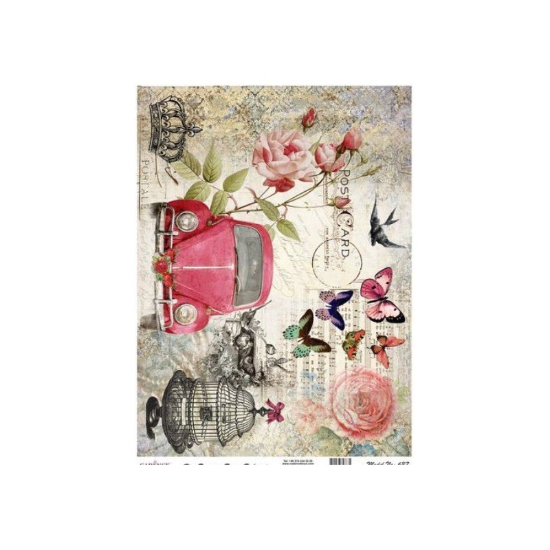 Cadence rice paper VW beetle - roses Model No: 637 30x42cm  A3