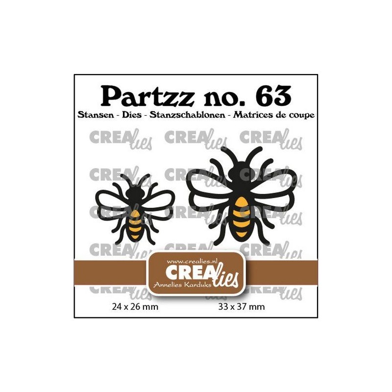 Crealies Partzz Bees small and medium CLPartzz63 24 x 26 mm + 33 x 37 mm