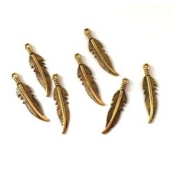 Metal Charms feathers Gold 27 x 7mm 7 pcs 12419-1930