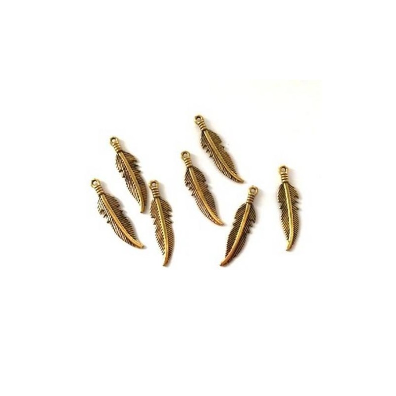 Metal Charms feathers Gold 27 x 7mm 7 pcs 12419-1930
