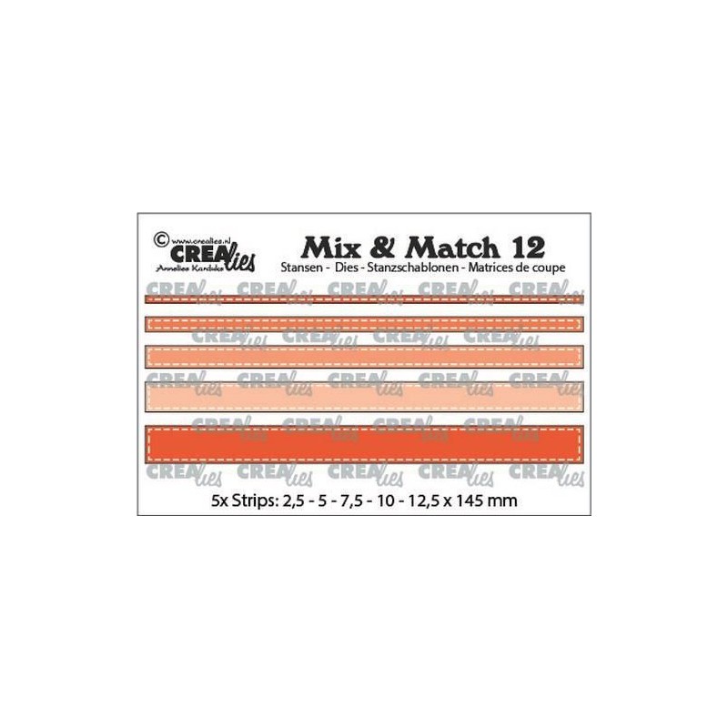 Crealies Mix & Match strips with stitchline (med stygn)(5x) max. 12,5x145 mm