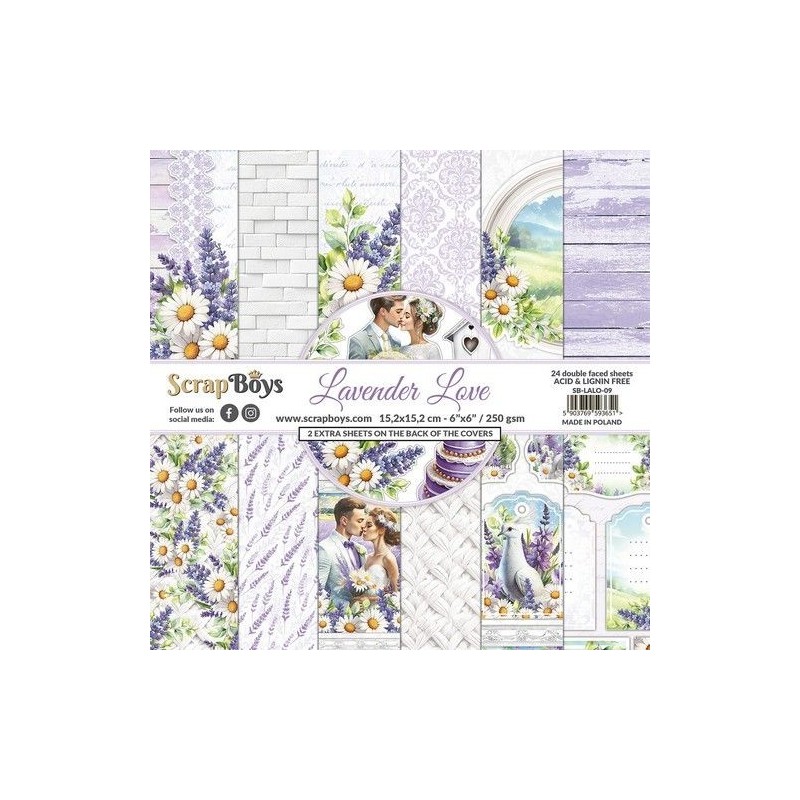ScrapBoys Lavender Love paperpad 24 sh+cut out elements-DZ SB-LALO-09 250gr 15,2cmx15,2cm