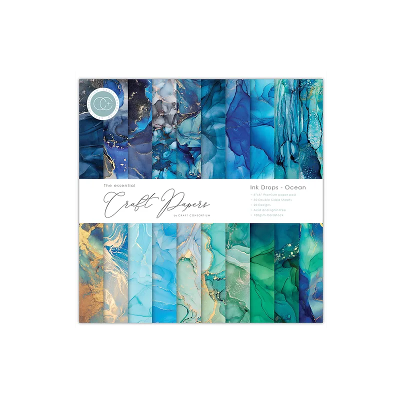 Craft Consortium 8x8 The Essential Craft Papers  - Ink Drops - Ocean