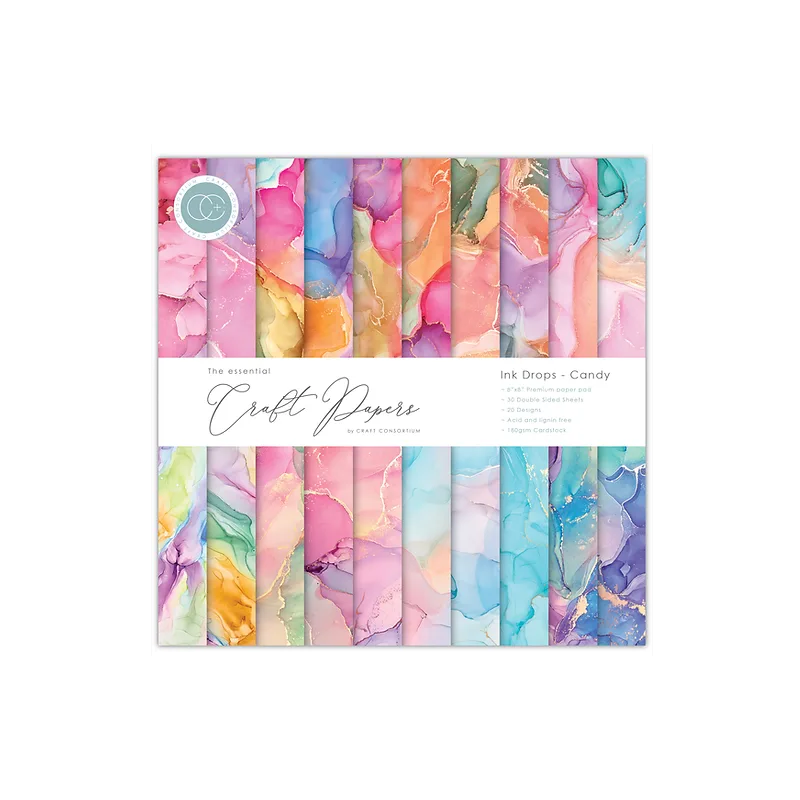Craft Consortium 8x8 The Essential Craft Papers - Ink Drops - Candy