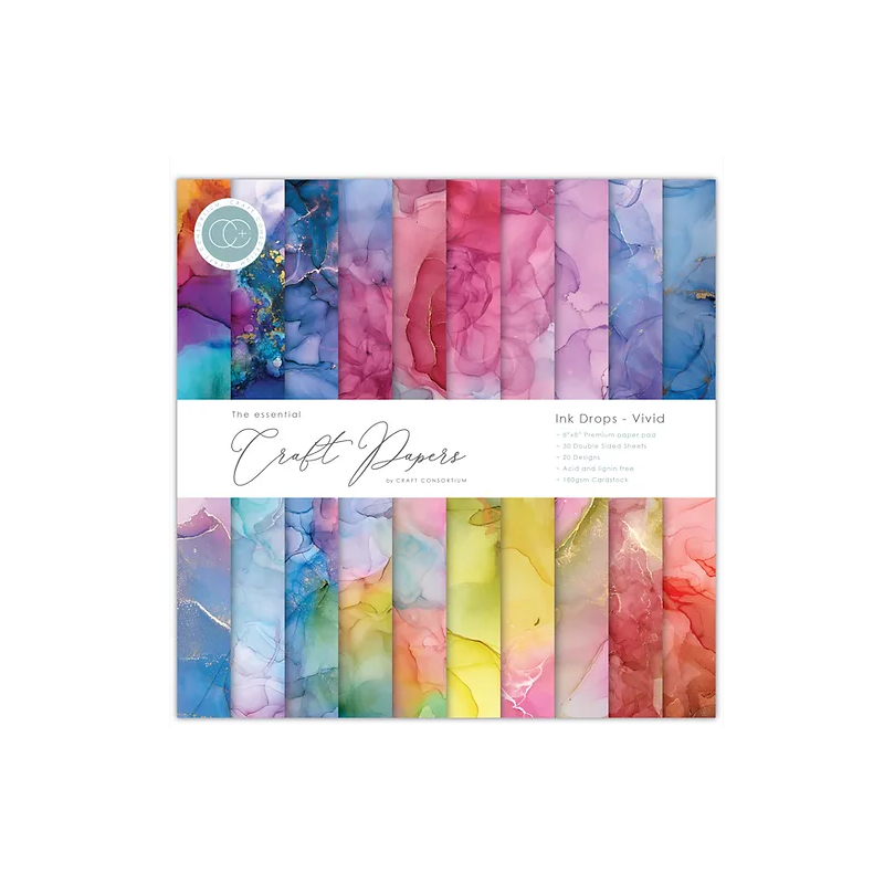 Craft Consortium 8x8 The Essential Craft Papers - Ink Drops - Vivid
