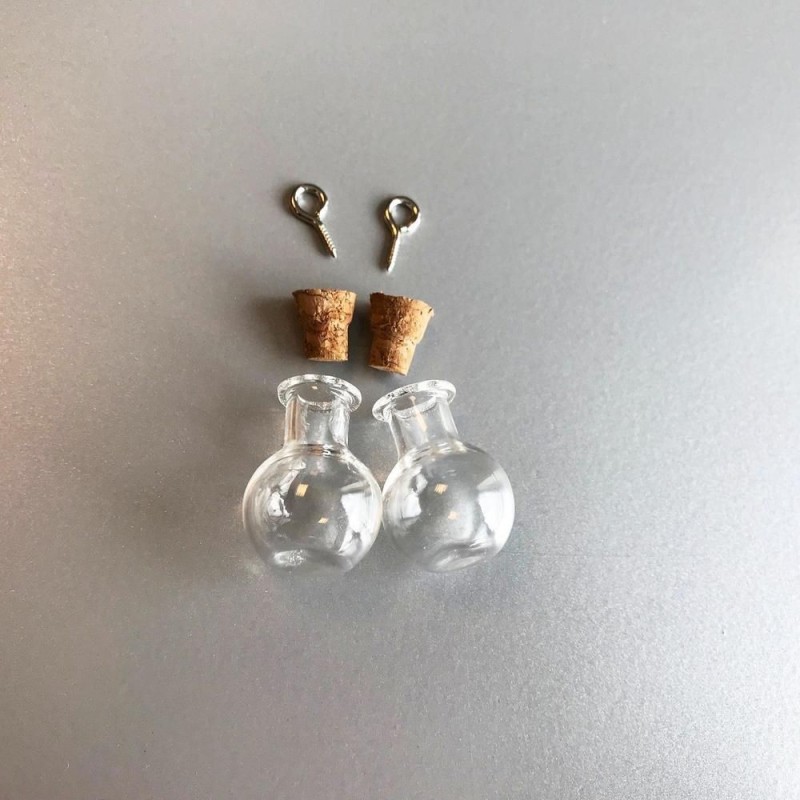Mini glass bottles with cork & screw hanger 2 pcs 12423-2311 17x21mm
