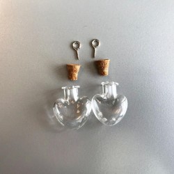 Mini glass bottles with cork & screw hanger heart 2 pcs 12423-2314 21x10x24mm