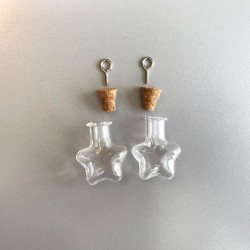 Mini glass bottles with cork & screw hanger star 2 pcs 12423-2315 21x11x23.3mm