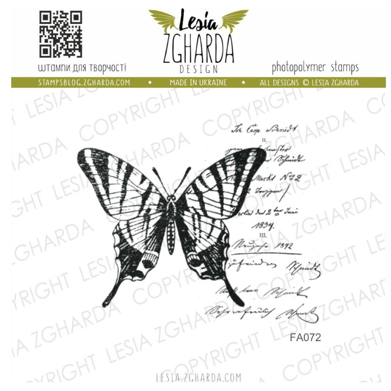 Lesia Stamp "Butterfly with a handwritten background"
