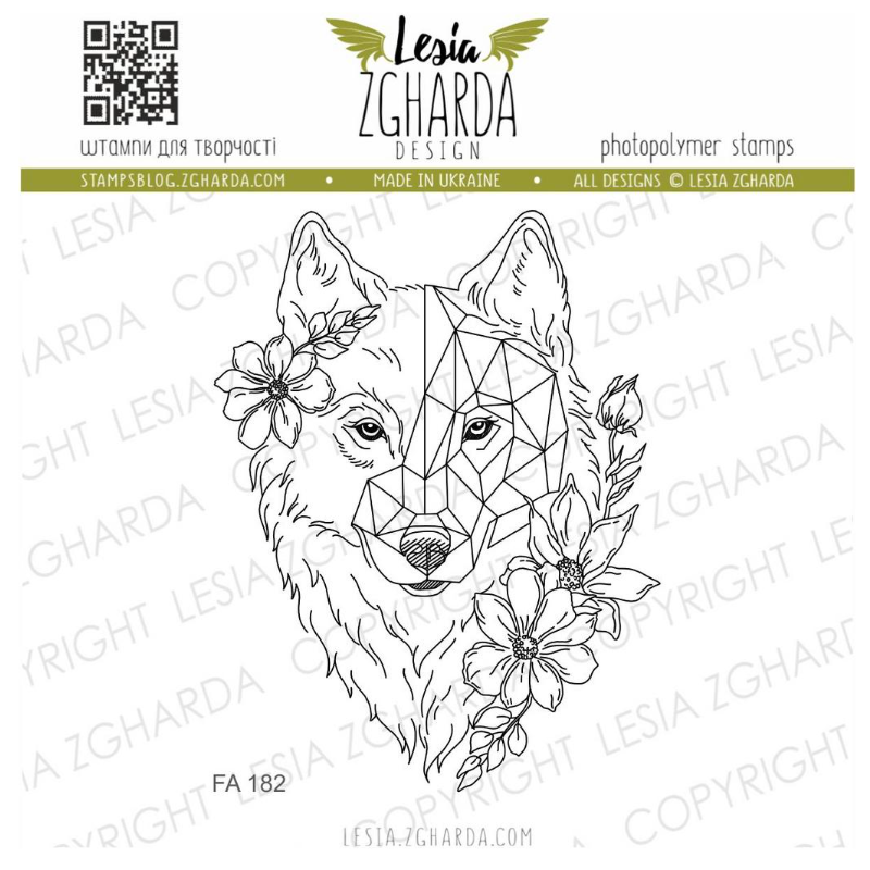 Lesia Stamp "Wolf - triangle and flowers"