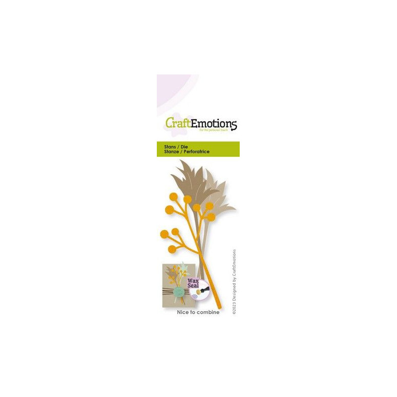CraftEmotions Die - branch berry and plume Card 5x10cm Great for Wax Seal