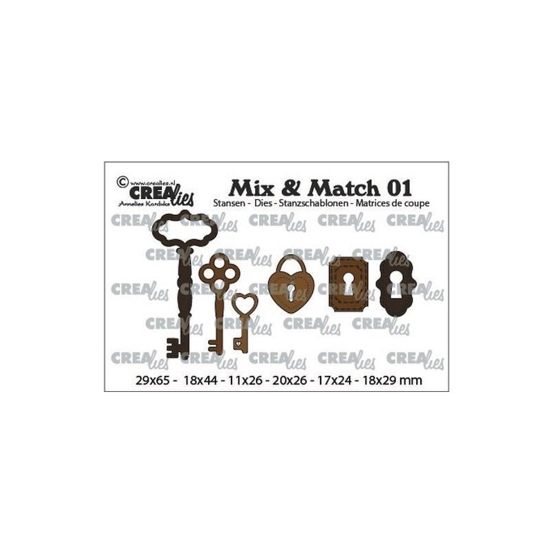 Crealies Mix & Match 3x keys, 2x key lock, 1x padlock 29x65 - 11x26mm