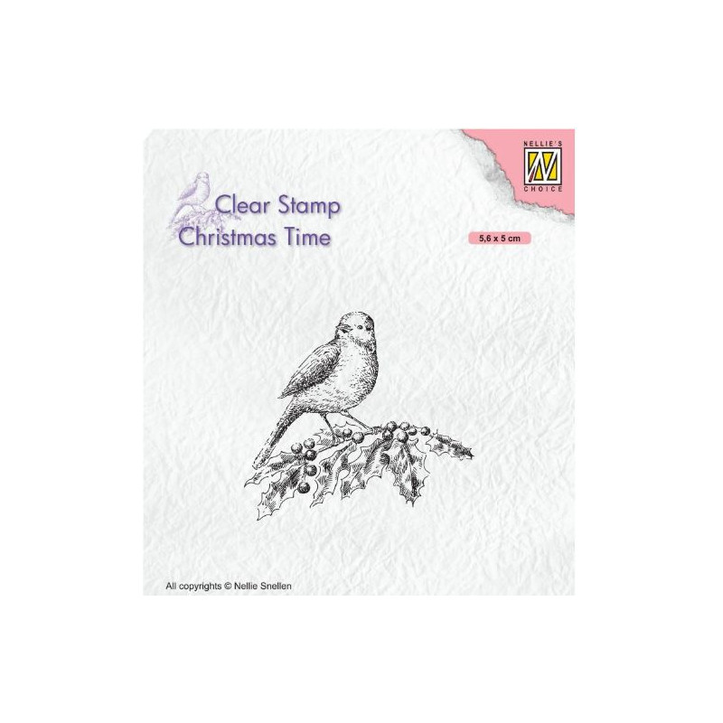 Nellie's Choice • Christmas Time Clear Stamps Bird On Hollybranch (56x50cm)