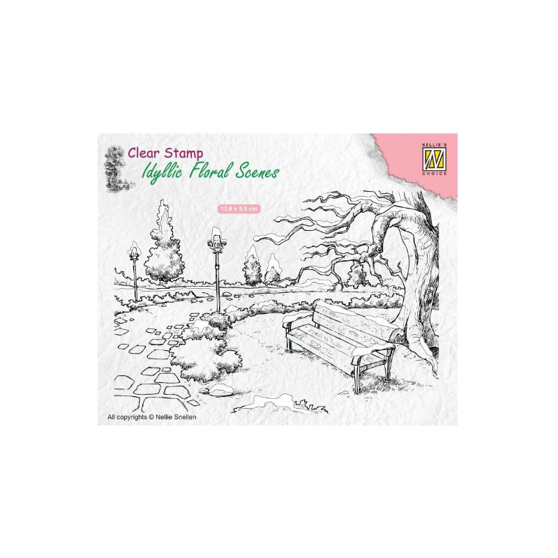 Nellie's Choice • Idyllic Floral Scenes Clear Stamps Wintery Park with Bench 135x90mm