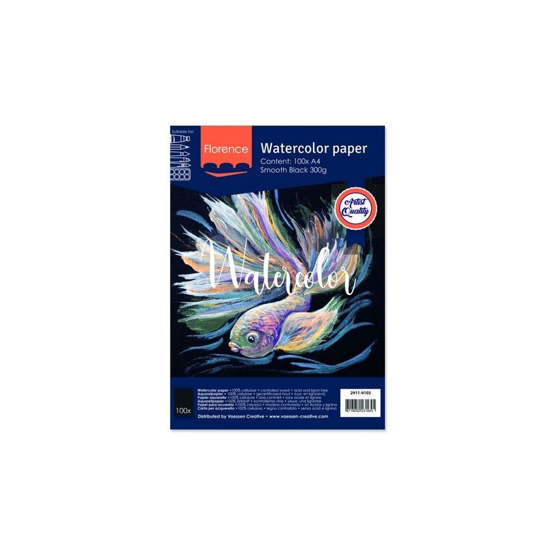 Vaessen Florence • Watercolor paper smooth Black 300g A4 100sheets