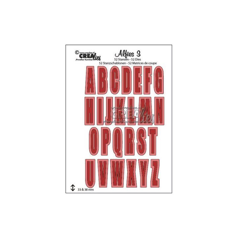 Crealies Alfies no. 3 Hoofdletters met schaduw height 33 - 38mm