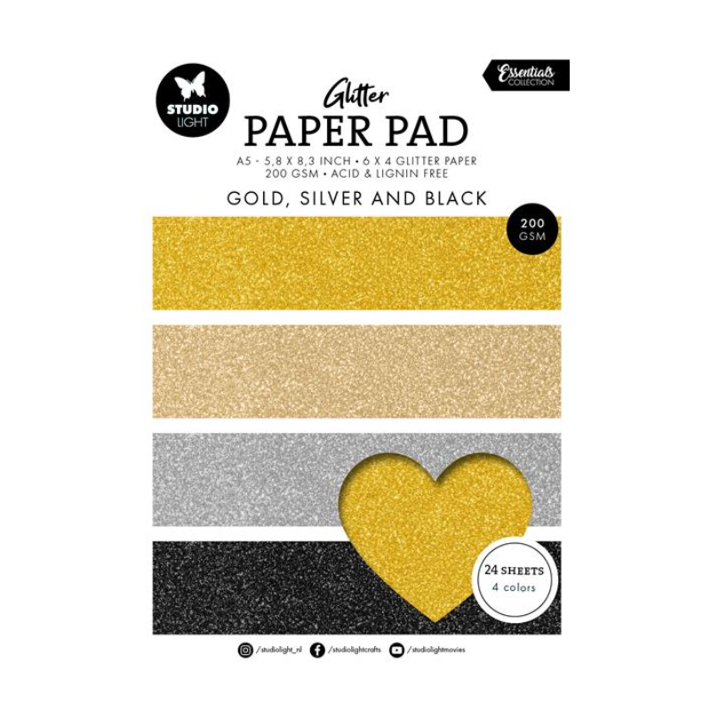 Studio Light Paper Pad "Glitter - Gold, Silver and Black" SL-ES-PP209