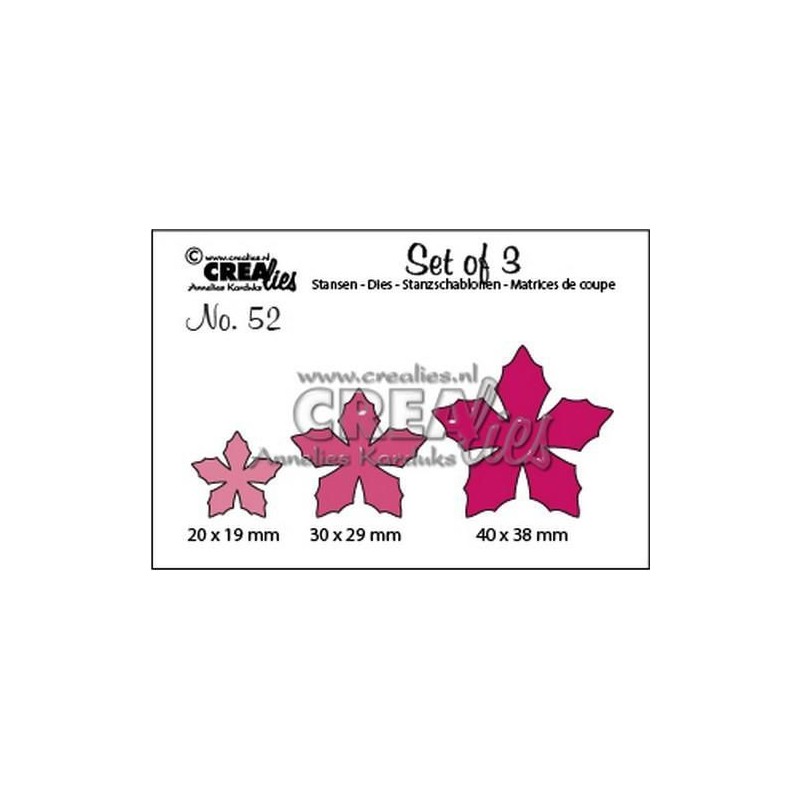 Crealies Set of 3 no. 52 flowers 23  20 x 19 mm - 40 x 38 mm