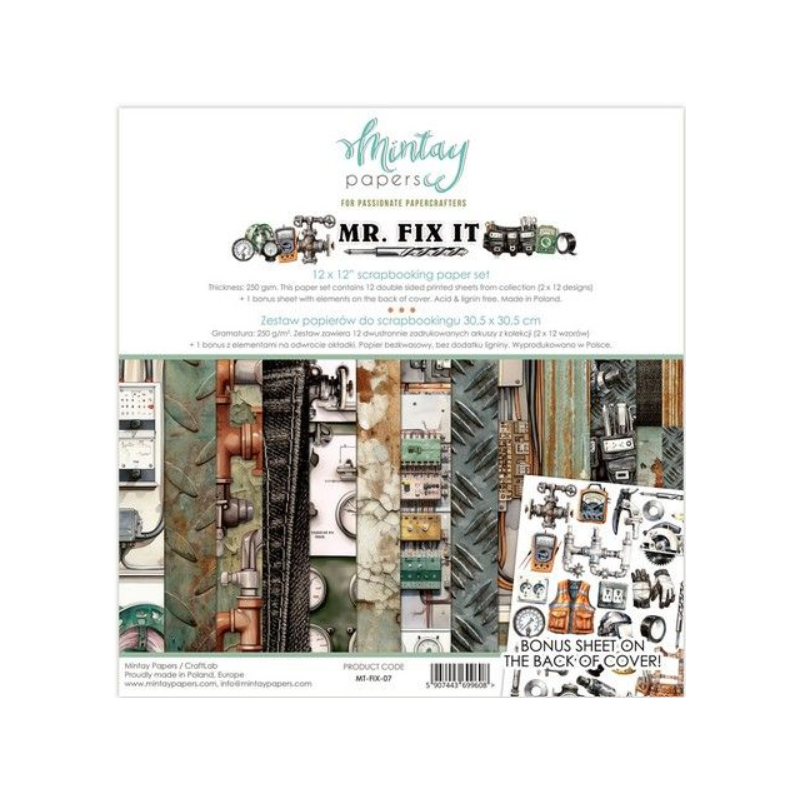 Mintay 12 x 12 Paper Set - Mr. Fix It MT-FIX-07