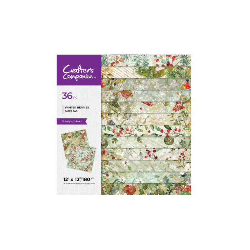 Crafters companion Winter Berries 12x12 Inch Christmas Paper Pad CC-PAD12-WIBE