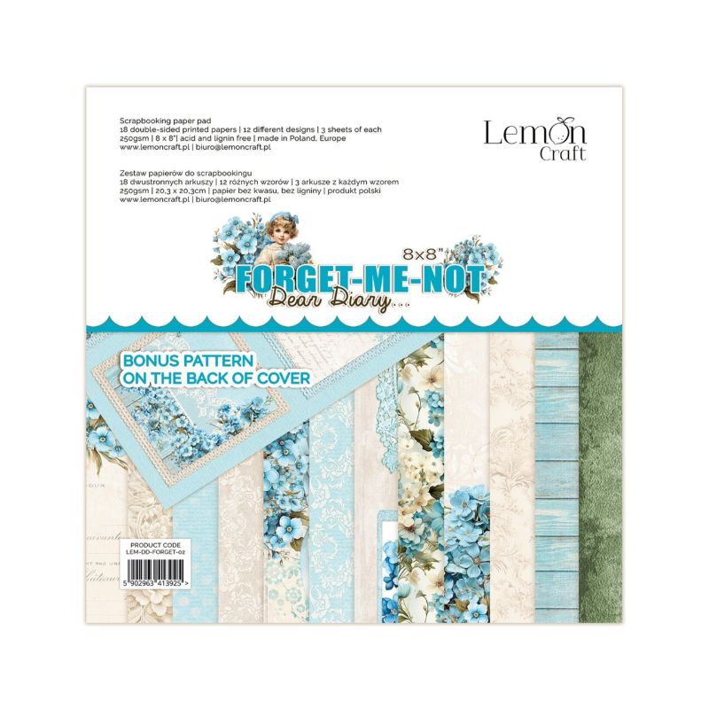 Lemon Craft 8x8 Inch Dear Diary Forget-Me-Not Paper Pad LEM-DD-FORGET-02