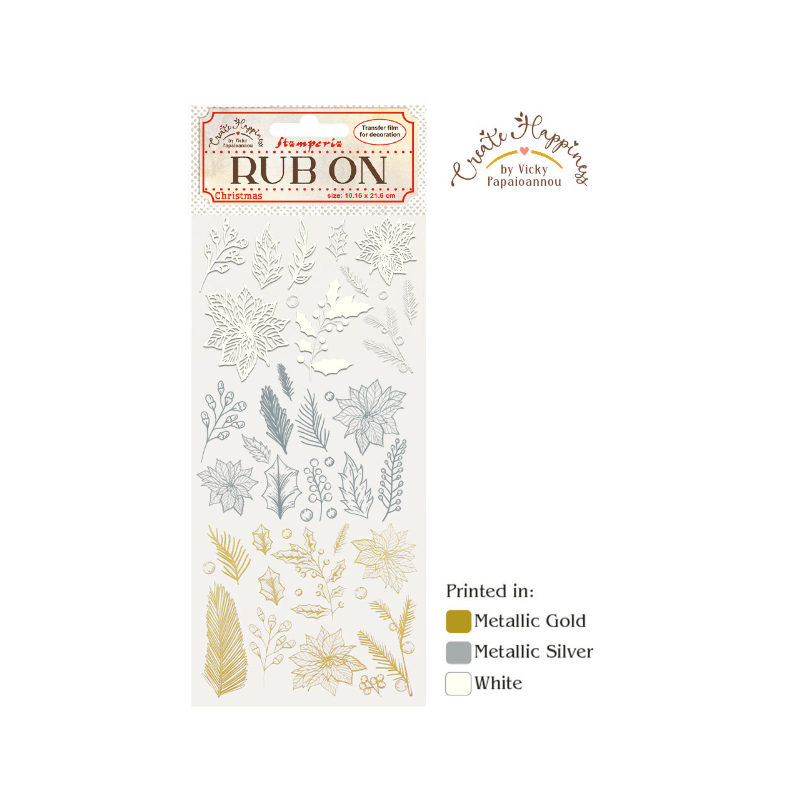 Stamperia Rub on Create Happiness Christmas Rub-On 4x8,5 Inch Poinsettia and Leaves DFLRB46