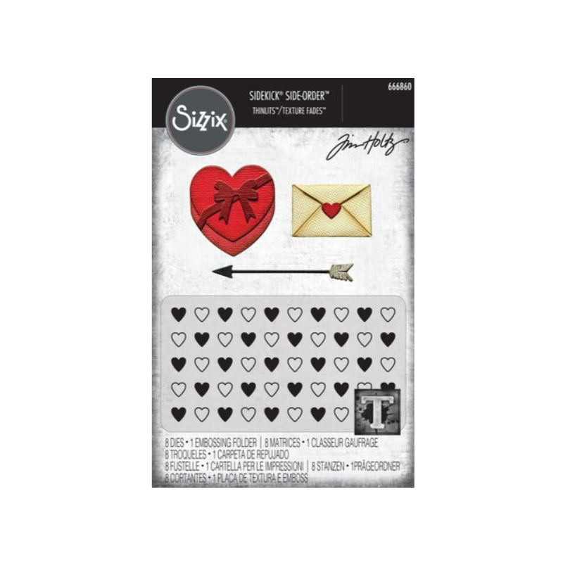 Sizzix 2D Texture Fades w/ Thinlits Die by Tim Holtz Vault Side Order Love Notes (1+8pcs) 666860