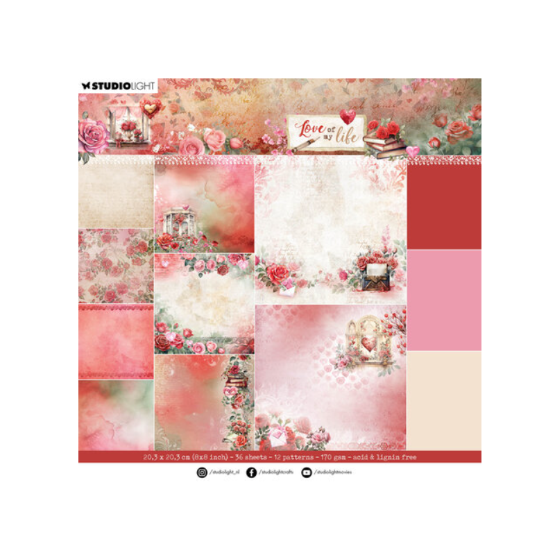 Studio Light 8X8 Love of My Life Design Paper Pad Backgrounds SL-LL-DPP274