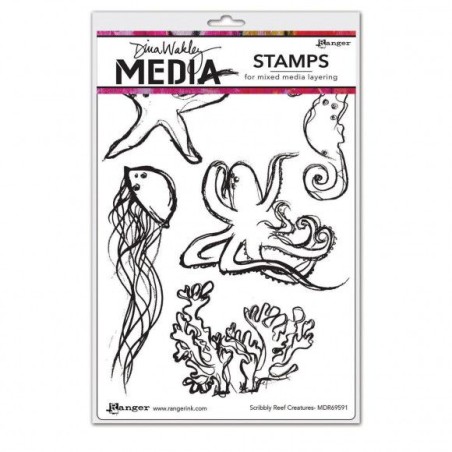 Cling Rubber Stamp Set Dina Wakley Media SCRIBBLY FISHIES Ranger 