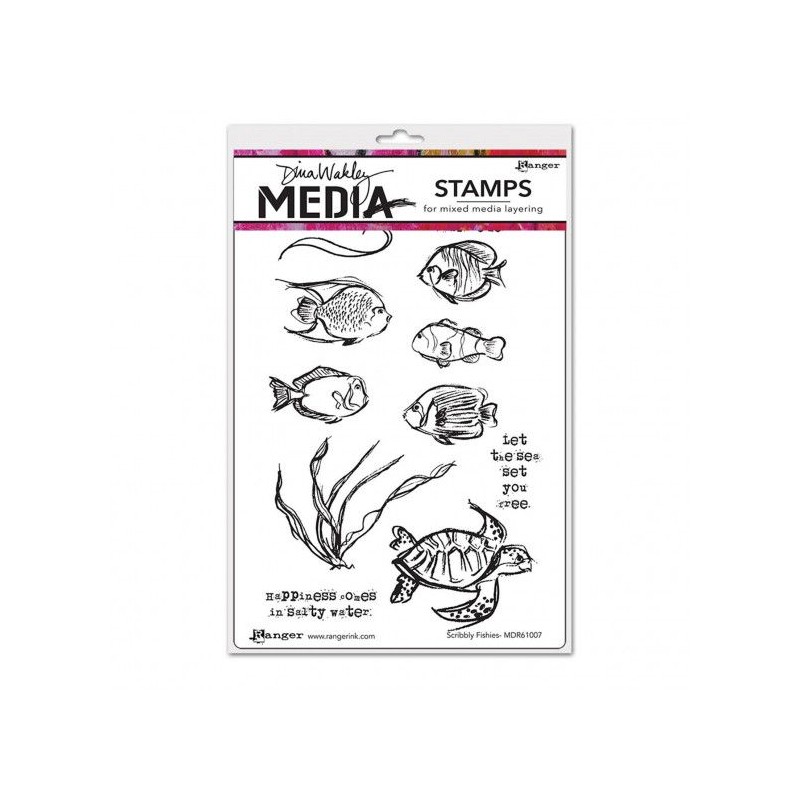 Cling Rubber Stamp Set Dina Wakley Media SCRIBBLY FISHIES Ranger 
