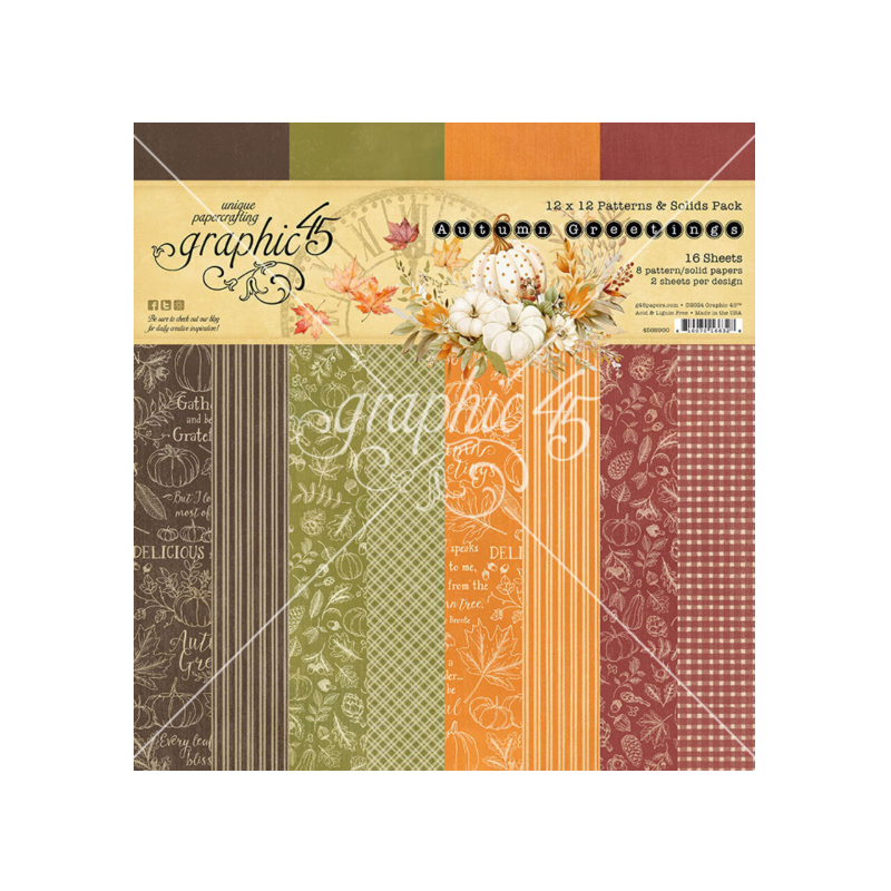 Graphic 45 Autumn Greetings 12x12 Inch Patterns & Solids Pack (4502900)