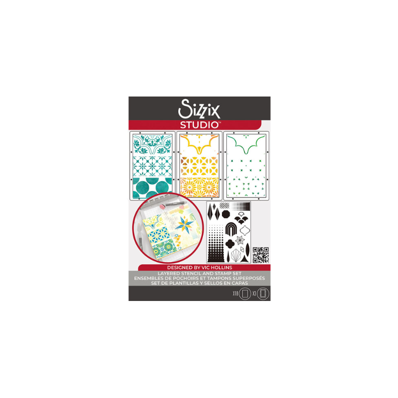 Sizzix Clear Stamp Set - Geometric (18 dies plus 3 stencils) 666760