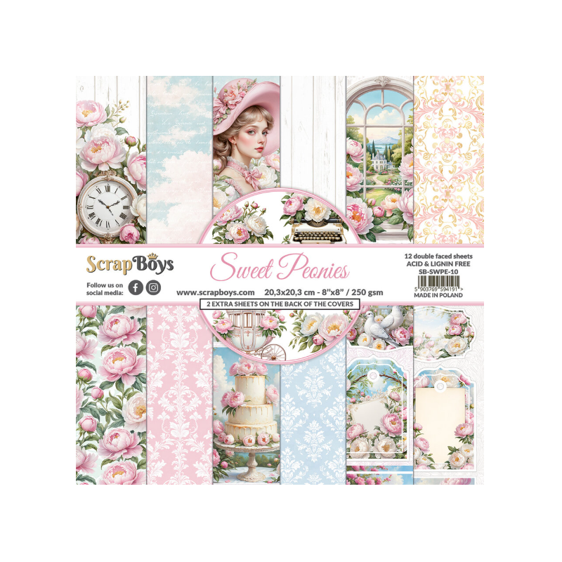 Scrapboys 8x8 Sweet Peonies Paper pad