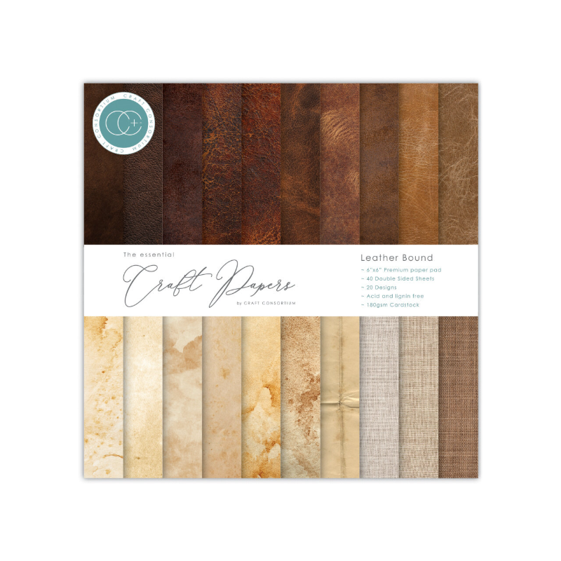 Craft Consortium Essential Craft Papers 6x6 Inch Paper Pad Leather Bound CCEPAD035B