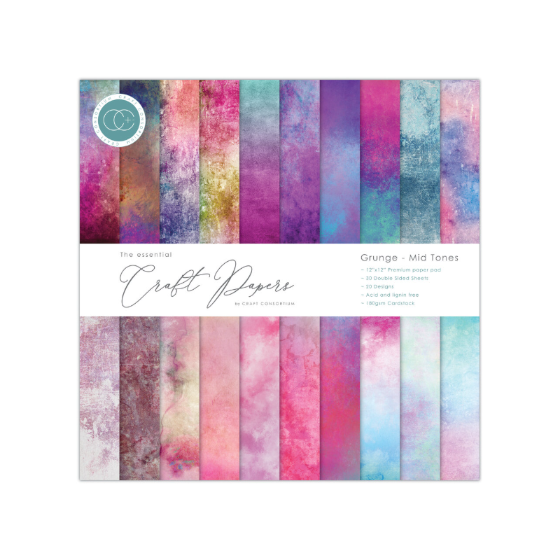 Craft Consortium Craft Papers 12x12 Inch Paper Pad Grunge - Mid Tones CCEPAD032
