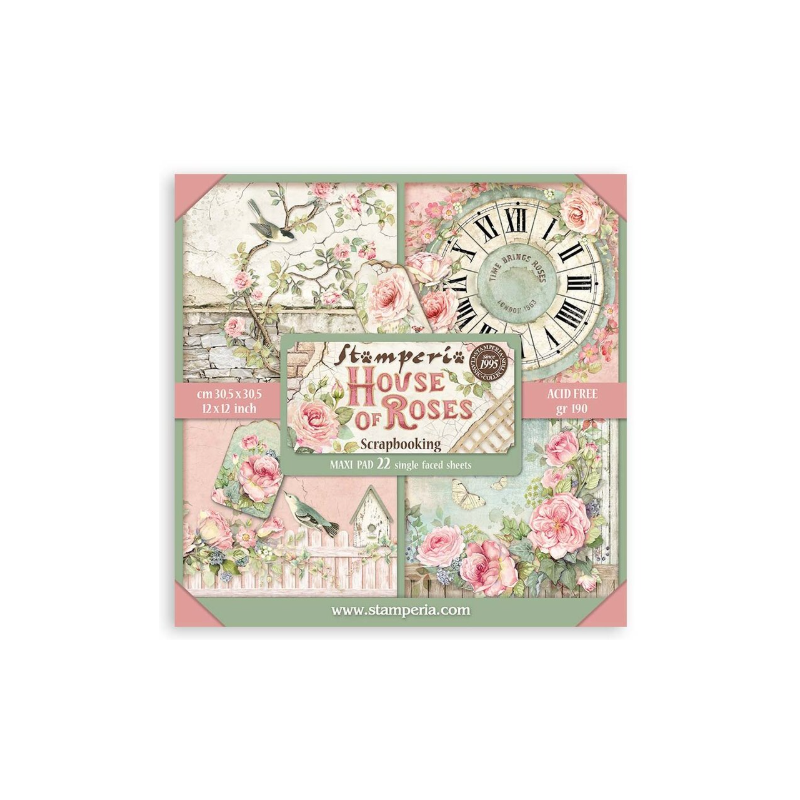 Stamperia Maxi Pad 22 sheets cm 30,5x30,5 (12"x12") Single face - House of Roses (SBBXLB23)