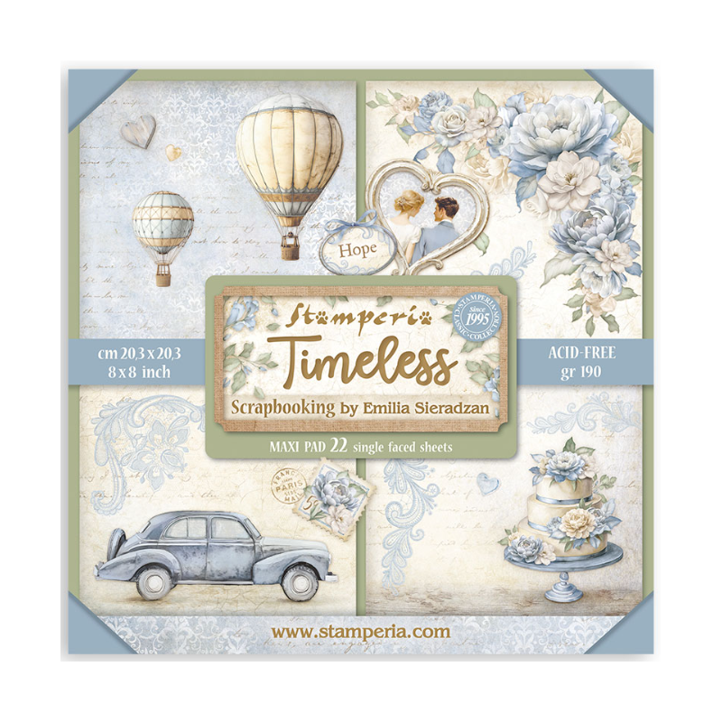 Stamperia 8x8  Pad 22 sheets cm 20,3X20,3 (8"X8") Single Face Timeless