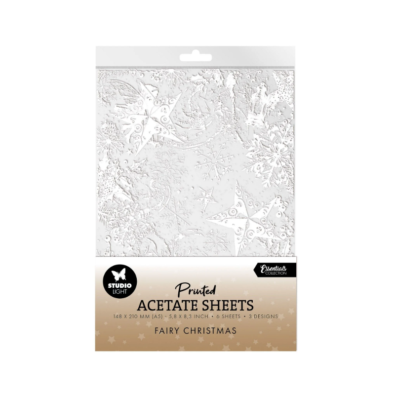 Studio Light • 6st Essentials Acetate Sheets Snow, Fairies & Stars 14,8 x 21 cm